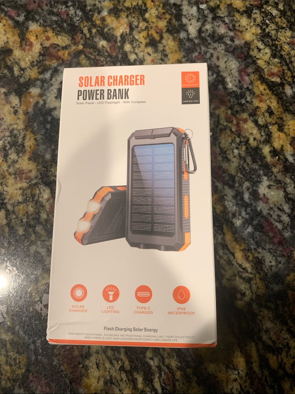 Solar Charger Power Bank - Black and Portable Solar Battery Pack